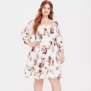 Torrid Cream and Red Floral Dress